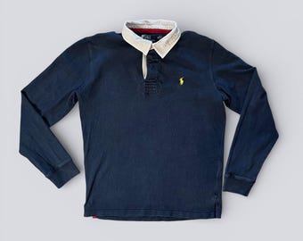 Y2K ヴィンテージ ポロ ラルフローレン ネイビー ラグビーシャツ 長袖 サイズ M