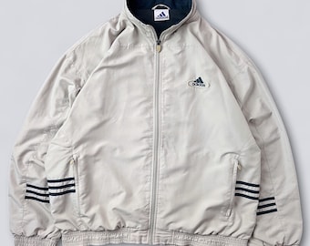 Vintage Adidas Track Jacket Beige Retro 90s Windbreaker Minimalist Sportswear Zip-Up Size 2XL