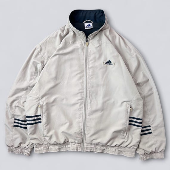 Vintage Adidas Track Jacket Beige Retro 90s Windbreaker Minimalist