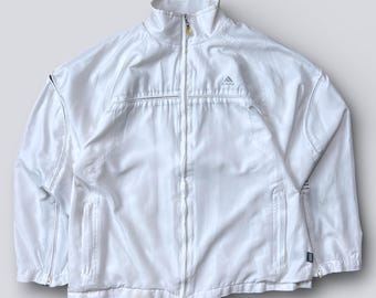 Vintage Adidas Windbreaker Jacket White Made in Germany 90s Adidas Running Jacket Size L