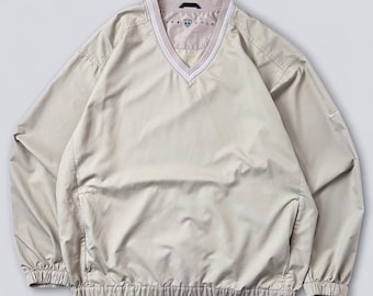 ヴィンテージ ナイキ ゴルフ ベージュ Vネック ウィンドブレーカー メンズ Lサイズ US42 レトロ プルオーバー ジャケット ミニマリスト ゴルフ スポーツウェア サイズXL