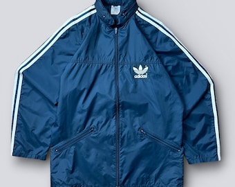 Vintage Adidas Originals Windbreaker Jacket 90s Trefoil Blue 3 Stripe Track Jacket Size L