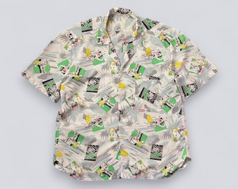 90s Vintage Men's Comic Shirt Anime Pop Art Patchwork Button Up Short Sleeve Size L