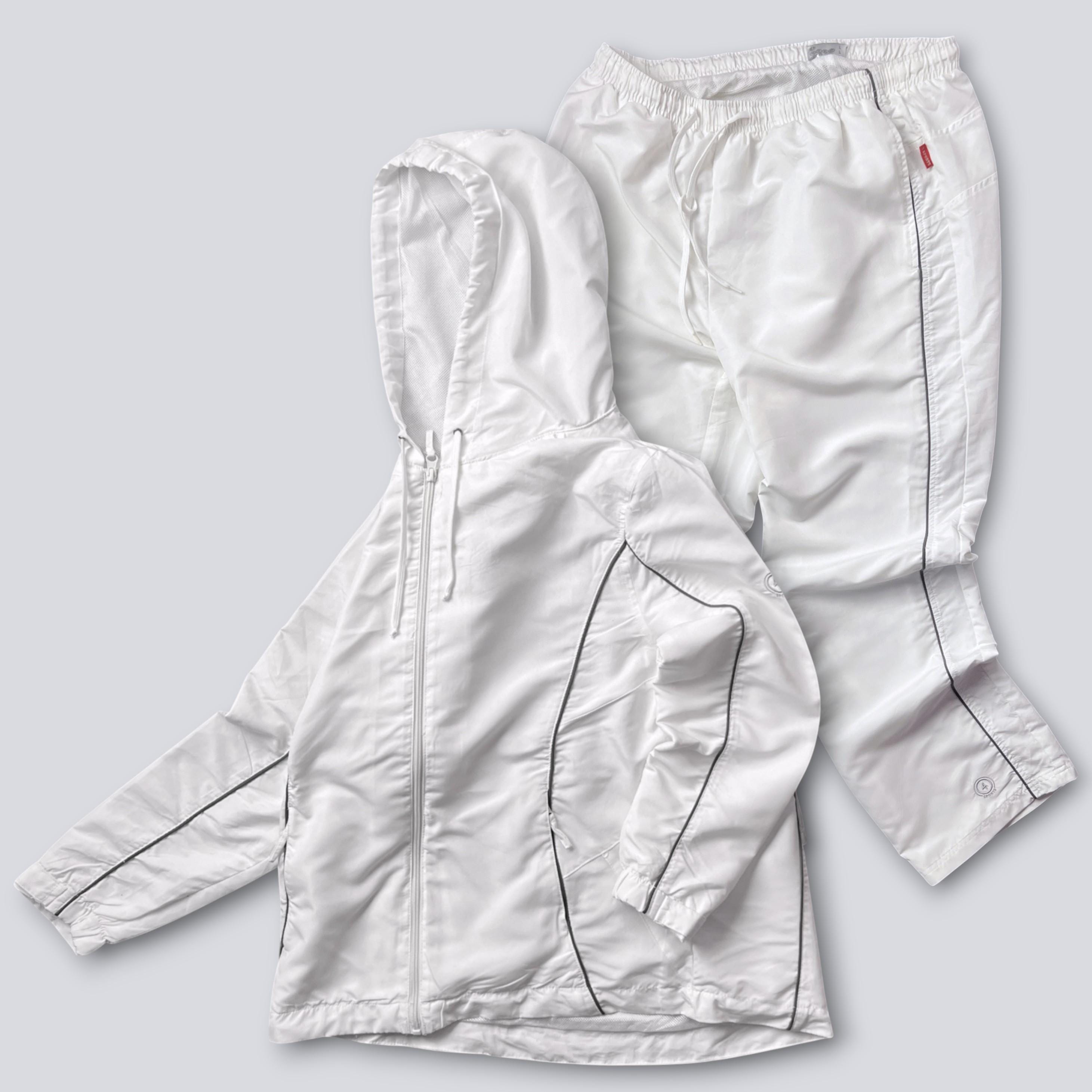 ジャージ 90s White track suit jacket Vintage White Windbreaker Tracksuit Set Hooded Jacket & Track