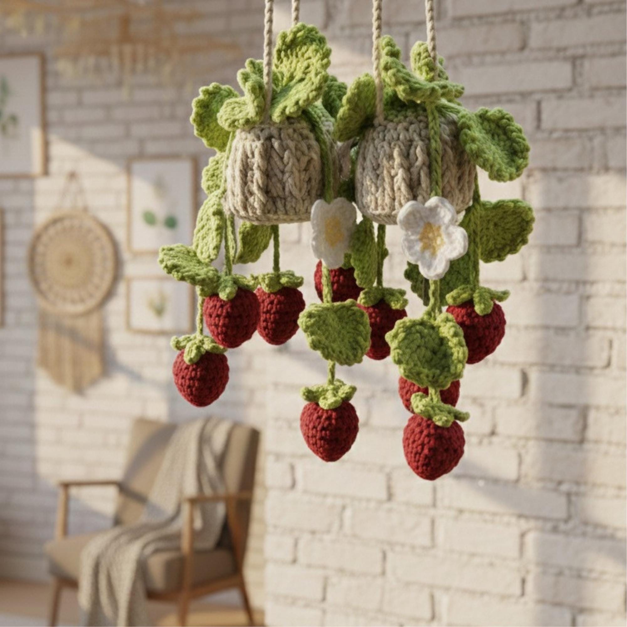 38 Hanging Plant Crochet Patterns to Brighten Your Home and Car Decor 15 Crochet Strawberry Hanging Plant