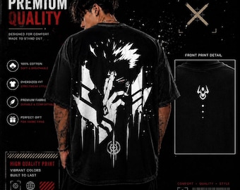 Oversized Anime jjk Shirt Vintage Wash | Premium Front Back Print | 100% Cotton Streetwear Graphic Tee Unisex Gift