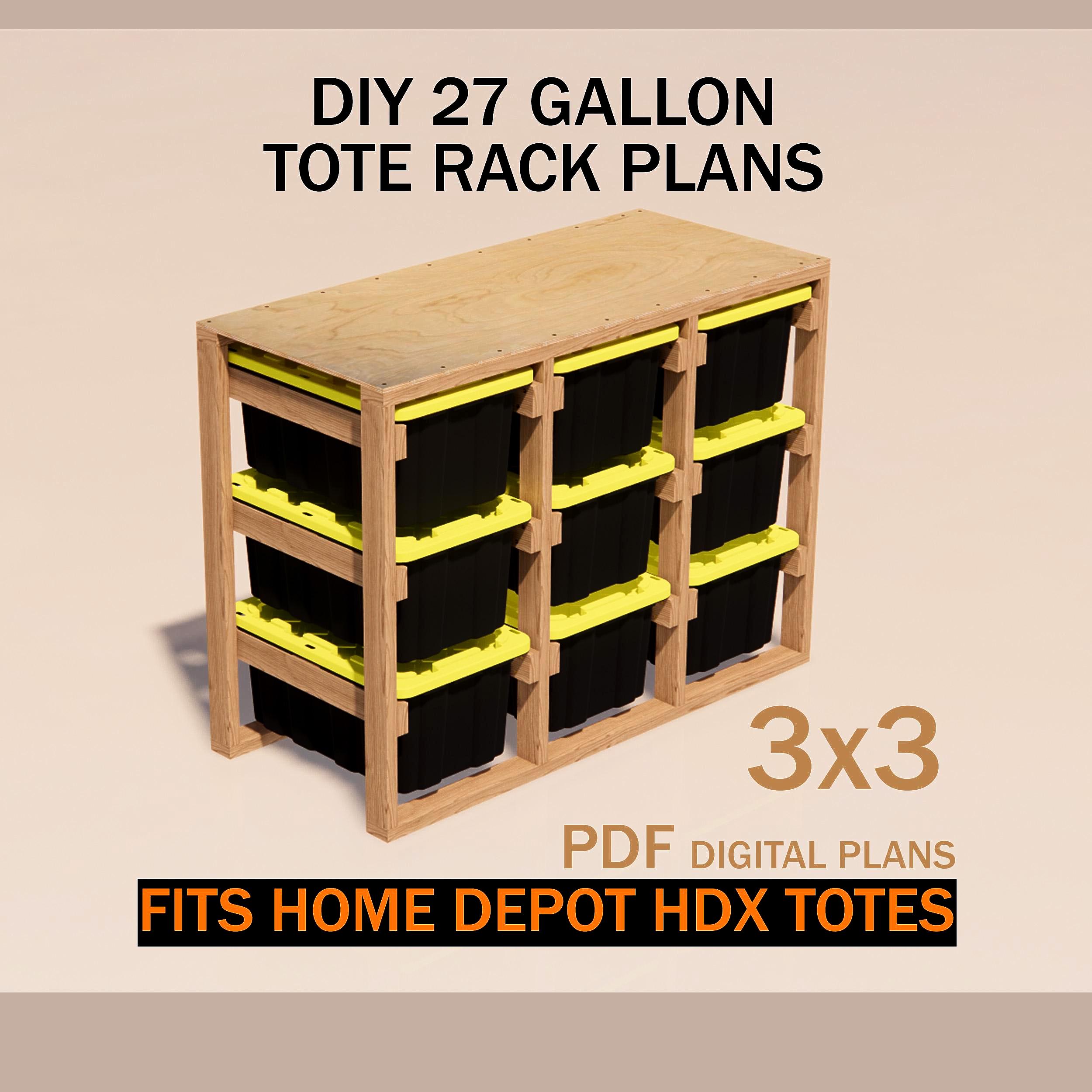 HDX 27 Gallon Tote Rack Plans | Fits Home Depot Tough Bins | DIY 3x3 ...