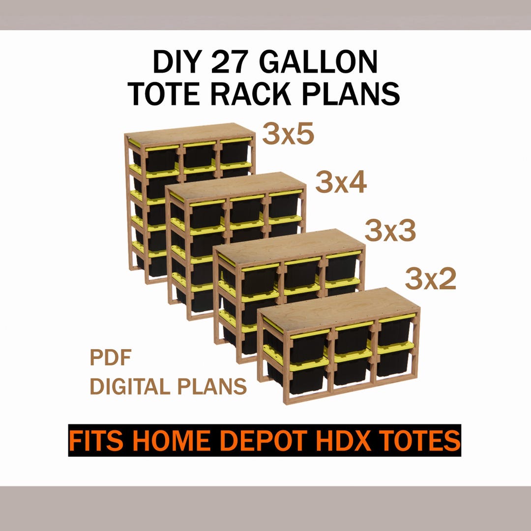 4-in-1 HDX Triple Tote Rack Plans Bundle | Fits Home Depot 27 Gal Bins ...