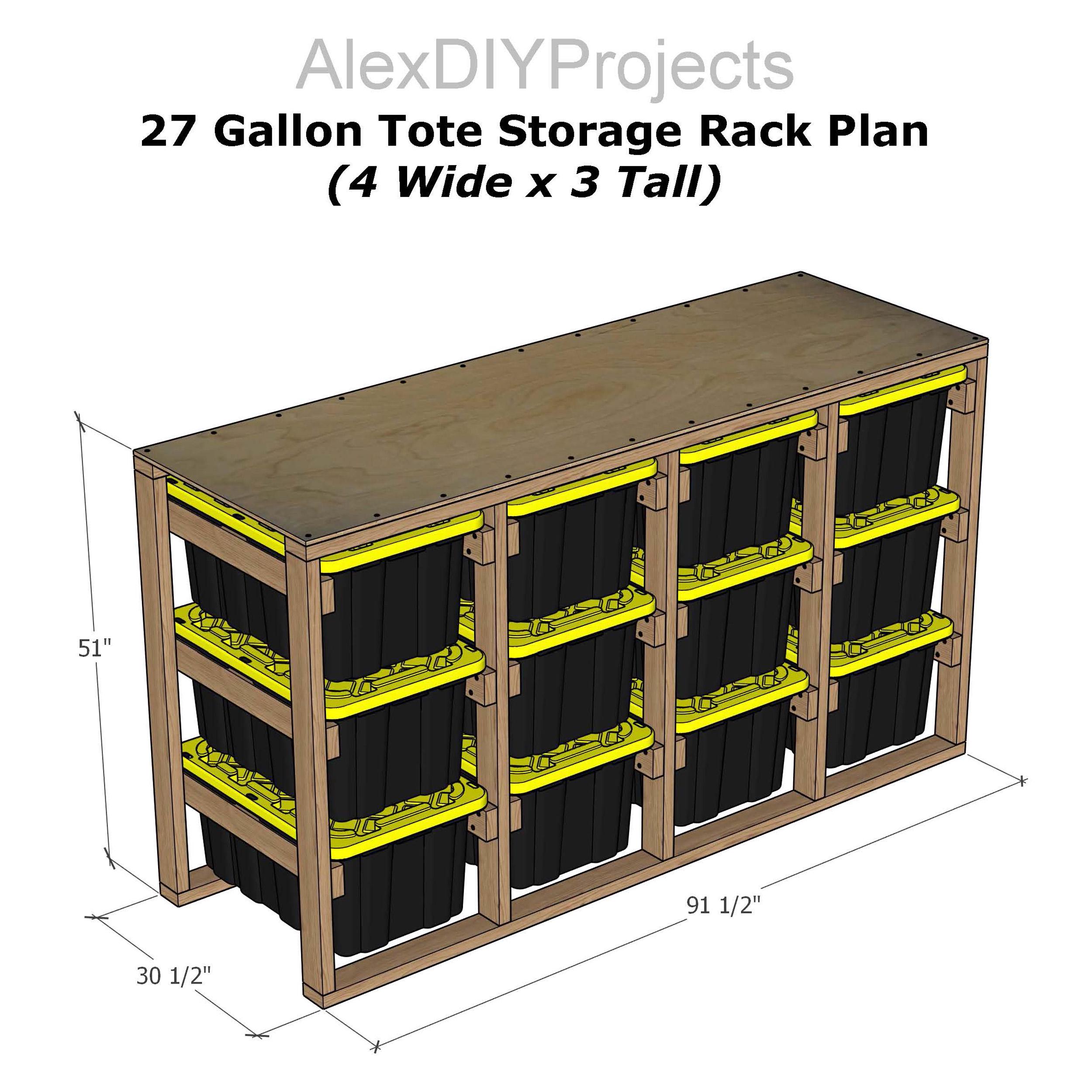 Tote Box Storage Racking 27 Gallon Tote Storage Rack Plans | Fits Costco Walmart Lowes 4x3 Quad ...