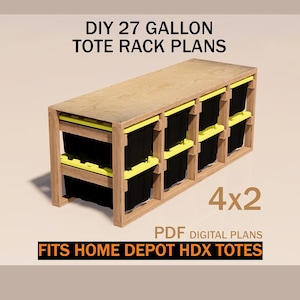 HDX 27 Gallon Tote Rack Plans | Fits Home Depot Tough Bins | DIY 4x2 Quad Storage Shelving Woodworking Blueprint PDF