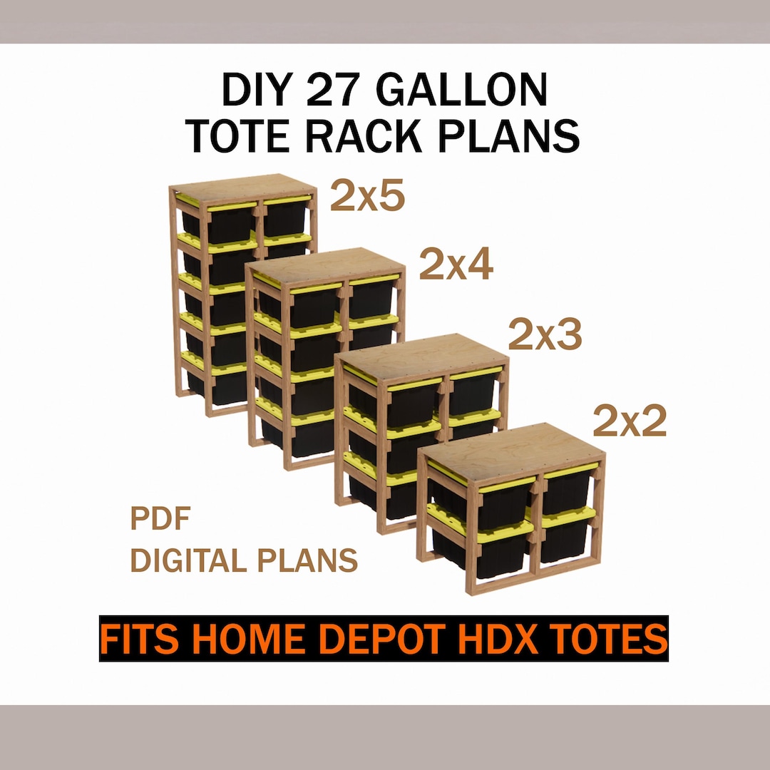 4-in-1 HDX Double Tote Rack Plans Bundle | Fits Home Depot 27 Gal Bins ...