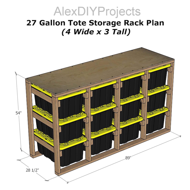 HDX 27 Gallon Tote Rack Plans | Fits Home Depot Tough Bins | DIY 4x3 ...