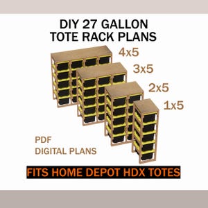4-in-1 HDX 27 Gallon Tote Rack Plans Bundle | High Capacity 5-Row Garage Storage | Fits Home Depot Bins | 1x5 2x5 3x5 4x5 PDF (5-20 Totes)