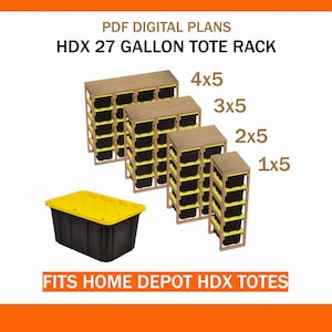 4-in-1 HDX 27 Gallon Tote Rack Plans Bundle | High Capacity 5-Row Garage Storage | Fits Home Depot Bins | 1x5 2x5 3x5 4x5 PDF (5-20 Totes)