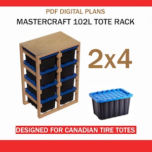 Mastercraft 102L Tote Storage DIY Plans | 4-Tier Garage Shelving Woodworking Blueprint | Heavy Duty Bin Rack PDF Guide | 2x4 Configuration