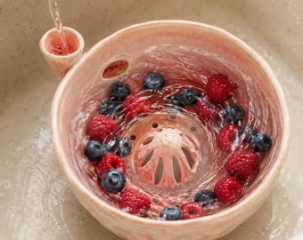 Fruitwaskom, keramische spoelkom, keukenvergiet voor bessen, druiven en kerstomaatjes