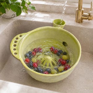 Ceramic Berry Bowl, Handmade Pottery Fruit Colander, Berry Strainer Bowl for Strawberries Blueberries and Grapes