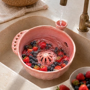 Ciotola in ceramica per lavare i frutti di bosco, ciotola per lavare la frutta fatta a mano, scolapasta con fori di drenaggio per fragole e uva