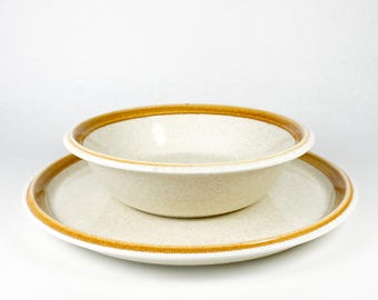 Vintage Mikasa Stone Manor Japanese Stoneware Serving Bowl & Platter Set