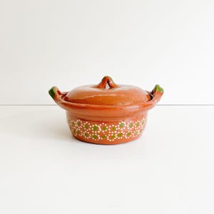 Vintage Mexican Terracotta Clay Cazuela de Barro Lidded Cookware Pot