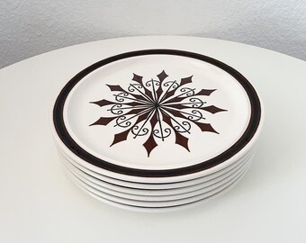 Set of 6 Vintage 1970's Omegastone Mesa Brown Medallion Dinner Plate by Royal China