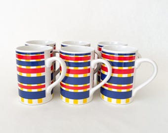 Set of 6 Mondrian Inspired Liz Claiborne Vintage Plaid Mugs