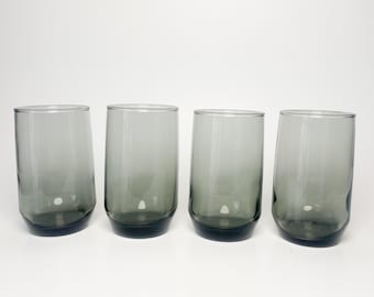 Set von 4 Vintage Mid Century Rauchgrau 6 Unzen Saftgläser