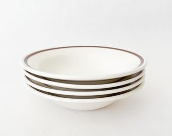 Set of 4 Vintage Made in USA Stoneware Brown Rim Fruit or Dessert Bowls