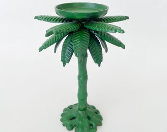 Vintage Green Cast Iron Palm Tree Pillar Candle Holder