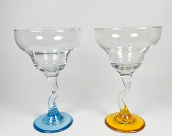 Set of 2 Vintage 90s Postmodern Libbey Z Stem Zig Zag Margarita Glasses