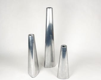 90's IKEA RËNOS Set of 3 Modernist Aluminum Candlestick Holders by Ehlen Johansson