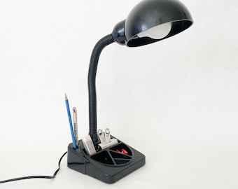 Vintage 1980's Postmodern Black Gooseneck Organizer Desk Lamp by Ying Long Underwriters Laboratories