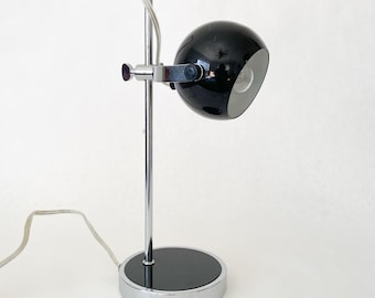 Vintage Space Age Eyeball Orb Black and Chrome Adjustable Desk Lamp
