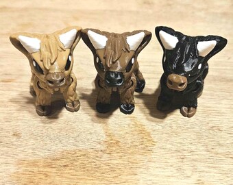Vache Highland (4 pouces) imprimée en 3D | Animal de compagnie articulé, animal de la ferme