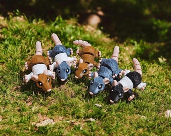 Baby Rat (2")– Cute 3D Printed Articulated Figurine – Desk Pet or Keychain