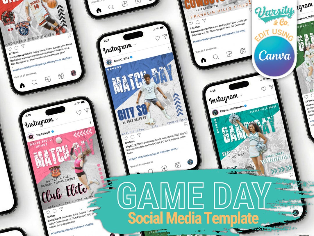 Sports Team Instagram Template • Editable Canva Social Media Graphics ...