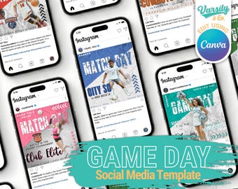 Plantilla de Instagram para equipo deportivo • Gráficos editables de Canva para redes sociales • Anuncio del día del partido • Publicación destacada de jugadores • Volante deportivo