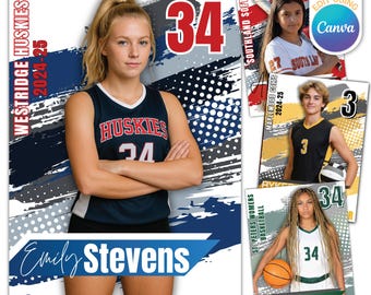 Aangepaste sportruilkaart: bewerkbare sporterkaart, canvassjabloon, aangepast teamcadeau | Honkbal, basketbal, voetbal, voetbal, volleybal