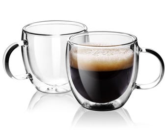 Stylusella Double Wall Glass Espresso Cups 5oz/150ml, A set of 2