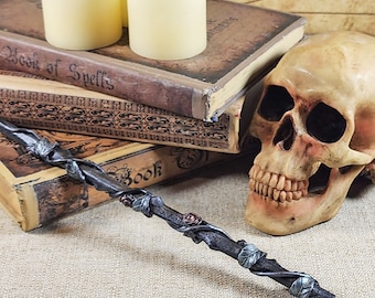 Obsidian Thorn Wood Wizard Wand - Handcrafted Magic Wand, Fantasy and Gothic