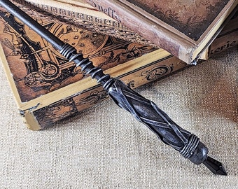 Black Crystal Wizard Wand: Handcrafted Polymer Clay & Wood Magic Wand