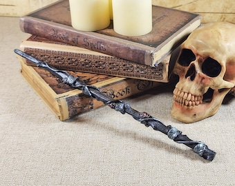 Obsidian Thorn Wizard Wand - Handmade Wood Magic and Fantasy