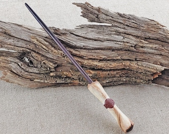 Aged Scroll Wizard Wand, Hand-Crafted Wood, Magic and Fantasy