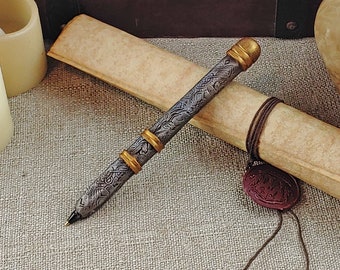 Dwarven Mithril and Gold Polymer clay Pen - Refillable