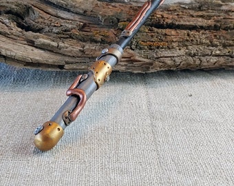 Copper Wires Steampunk Wizard Wand / Wood Magic Wand / Fantasy Wand / Handcrafted Wand