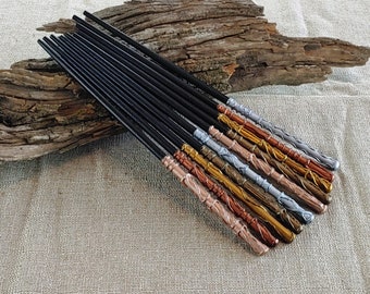 12 Inch Party Favor Wands PKG of 5-20 -  Black and Metallic Wizard Wands / Magic Wands / Wizard Party / Wedding Favors