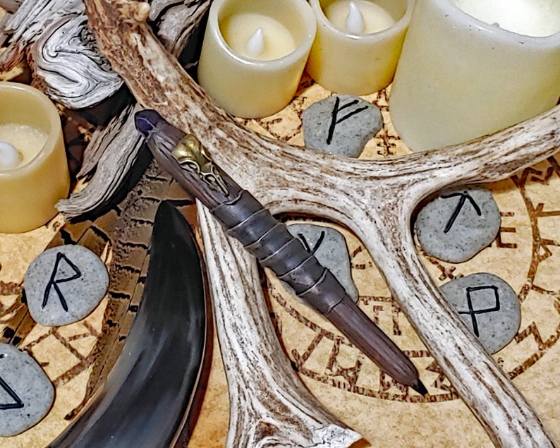 Brown Viking Raven Skull Refillable Polymer Clay Pen