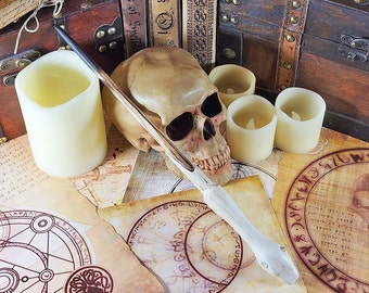 Faux Bone Snake Head Wizard Wand, Handcrafted Wood, Magic and Fantasy