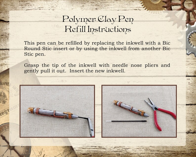 Brown Viking Raven Skull Refillable Polymer Clay Pen