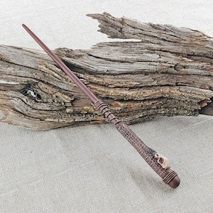 Runic Raven Skull Wizard Wand, Wood Magic Wand, Fantasy Wand, Master Handcrafted Wand